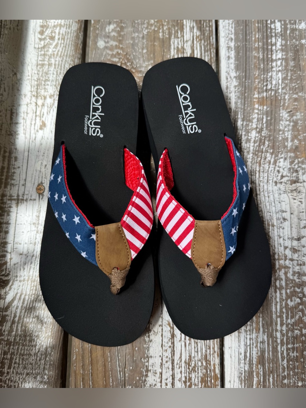 Corkys American Flag Red White Blue Flip Flop Sandals - Americana Liberty Style. - Picture 2 of 6